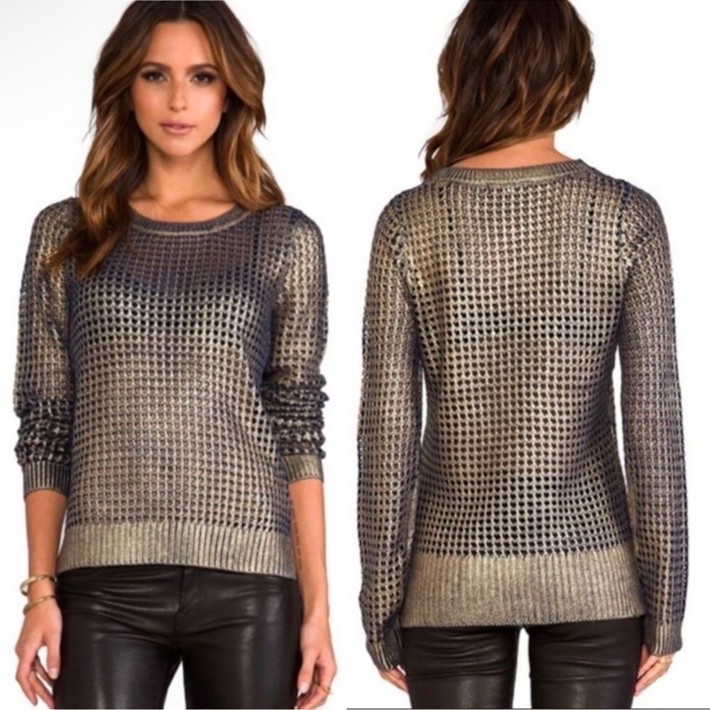5/48 by Saks 5th Avenue Blue Gold Metallic Sweater Size XS